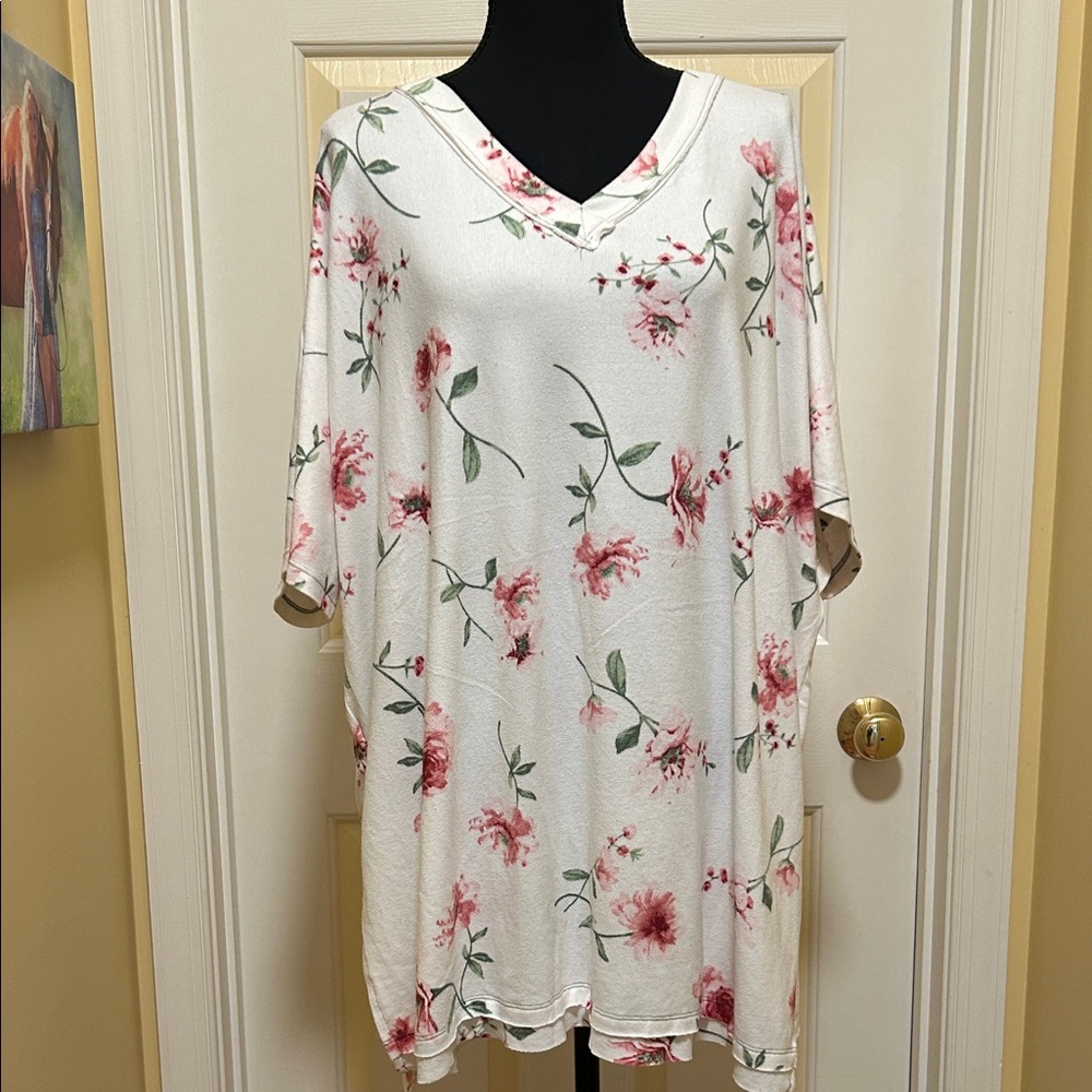 Floral V-Neck Women Top - White and Pink